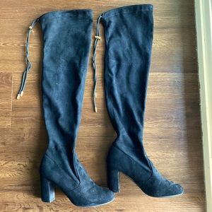 Black Faux Suede Thigh High Boots